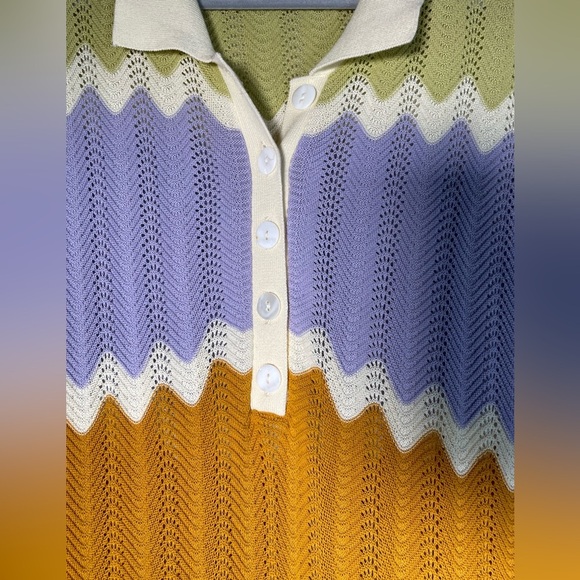 Heartloom Chevron Knit Laurent Beach Cover-Up Dress Sz M Cotton Polo Collar - Picture 4 of 13